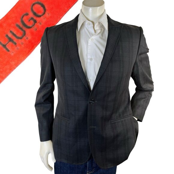 Hugo Boss Modern Fit Suit Jacket Men Blazer 38R Subtle Glen Plaid - Picture 1 of 16